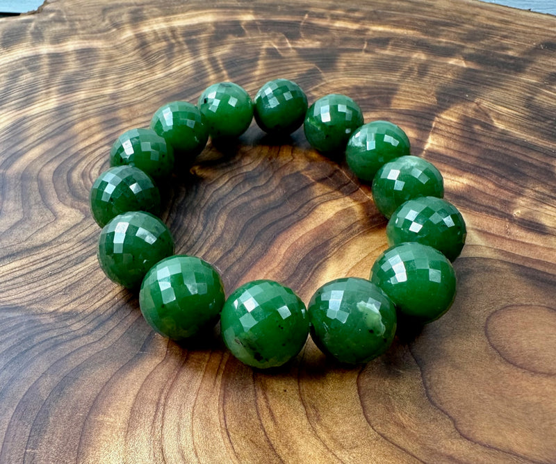 Clearance Faceted Jade Bracelet -16mm beads****