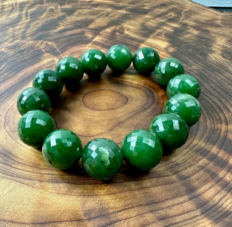 Clearance Faceted Jade Bracelet -16mm beads****