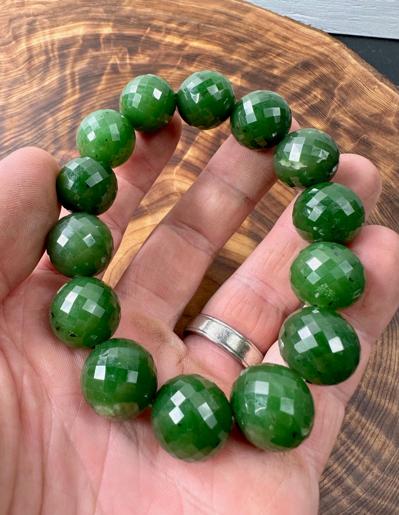 Clearance Faceted Jade Bracelet -16mm beads****