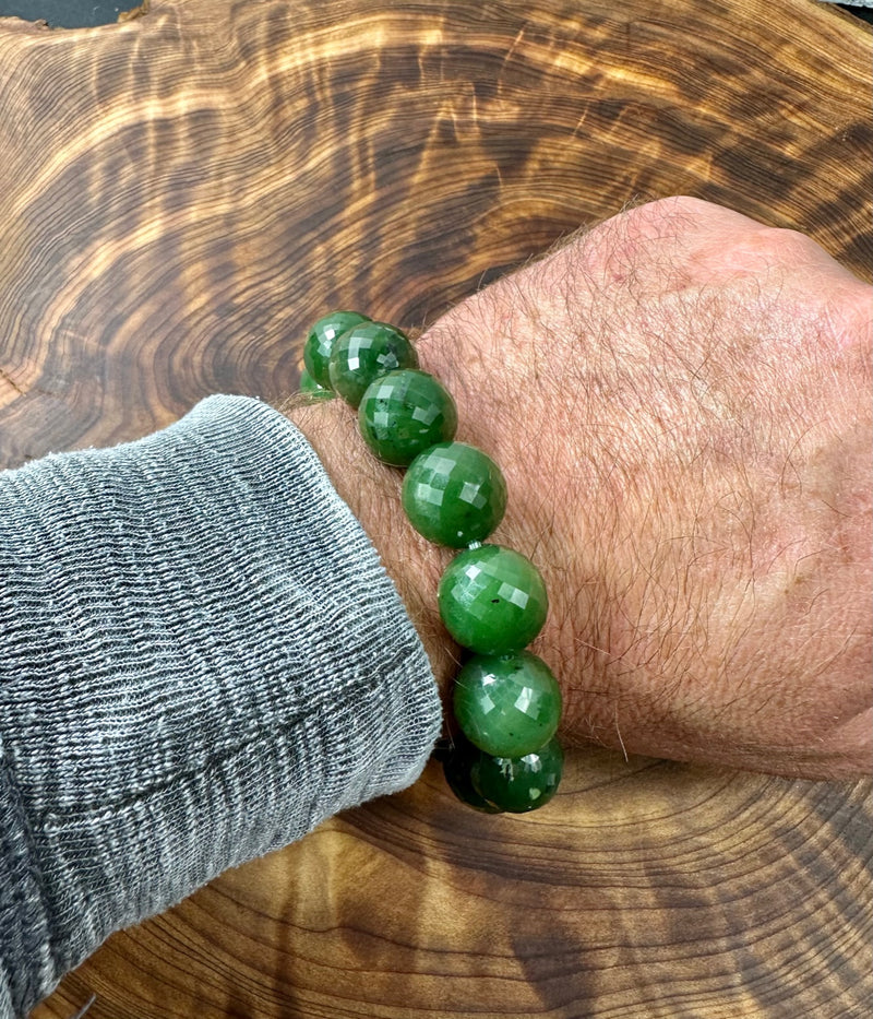 Clearance Faceted Jade Bracelet -16mm beads****