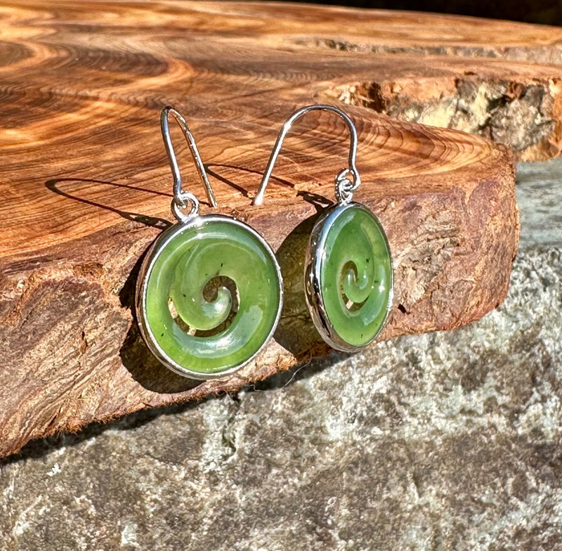 Jade and Silver Koru Earrings