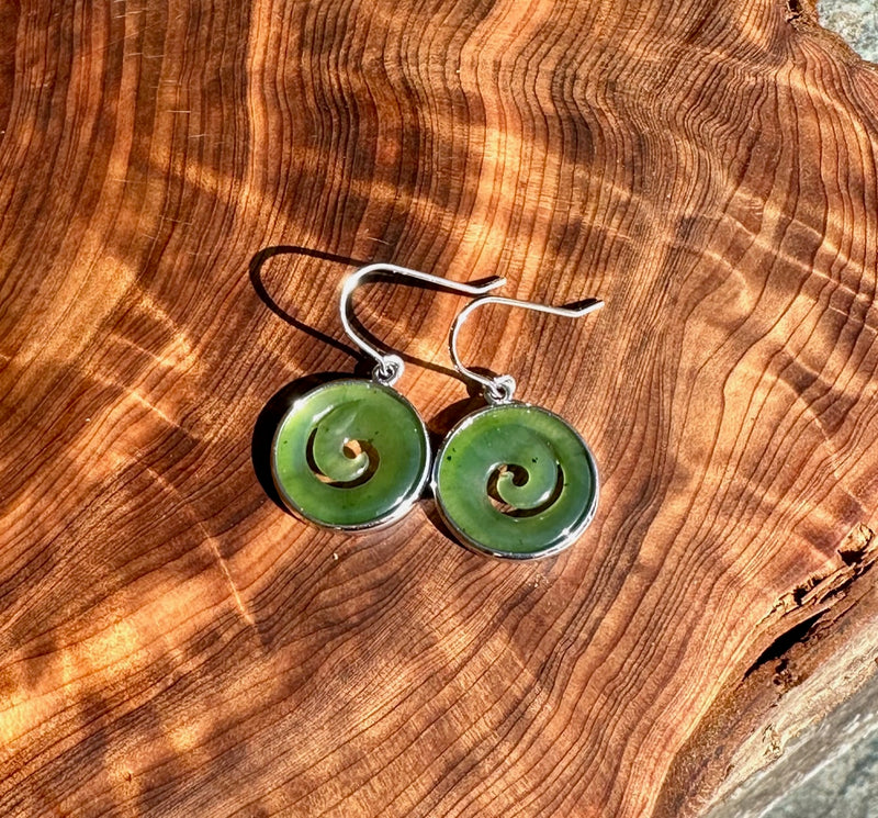 Jade and Silver Koru Earrings