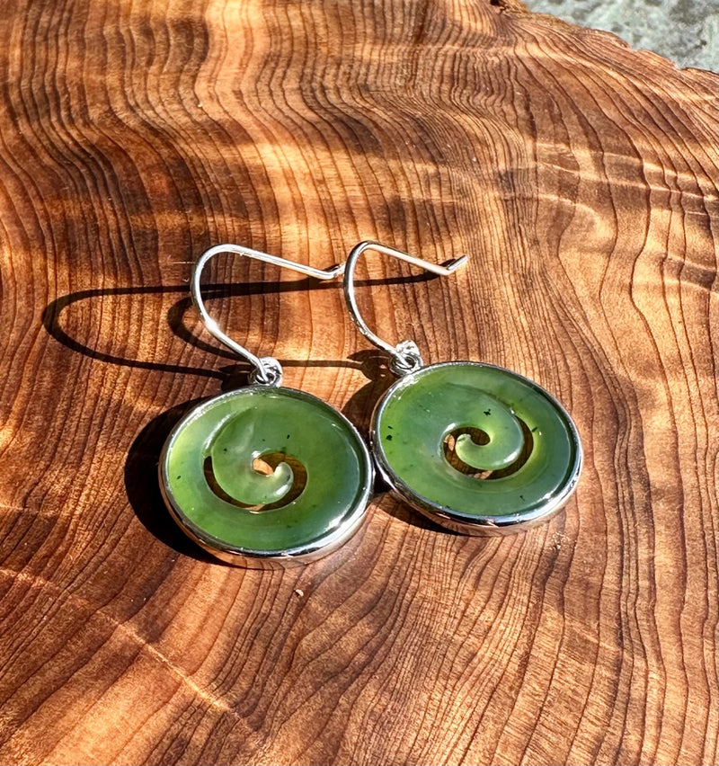 Jade and Silver Koru Earrings