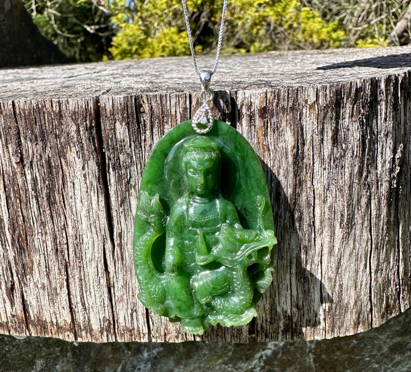 Intricate Guanyin and Dragon Pendant