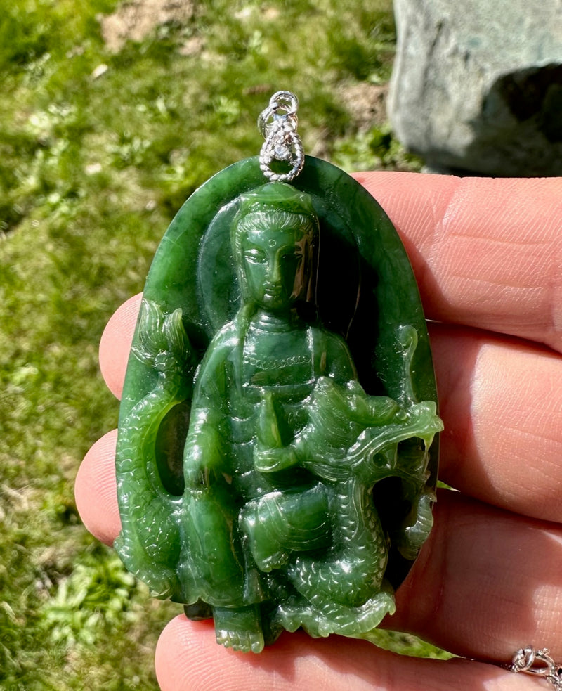 Intricate Guanyin and Dragon Pendant