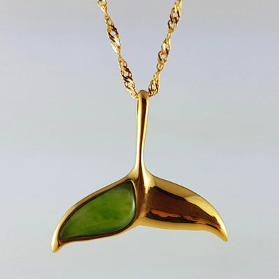 Jade Pendant - Whale Tail in Gold Stainless - The Jade Store