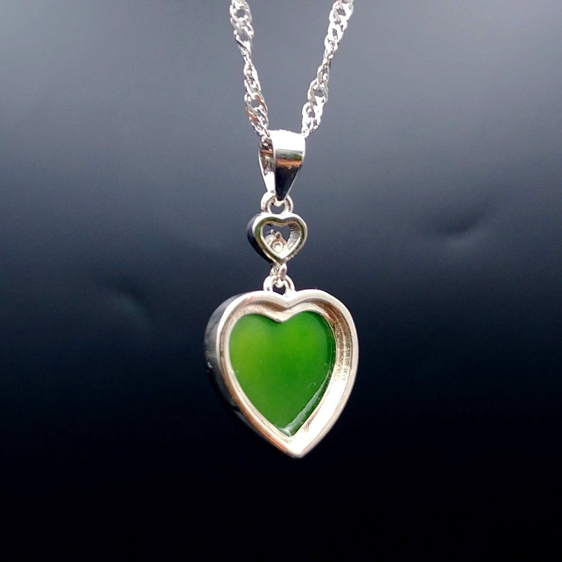 Canadian Nephrite Jade Heart Pendant - Set in Sterling Silver