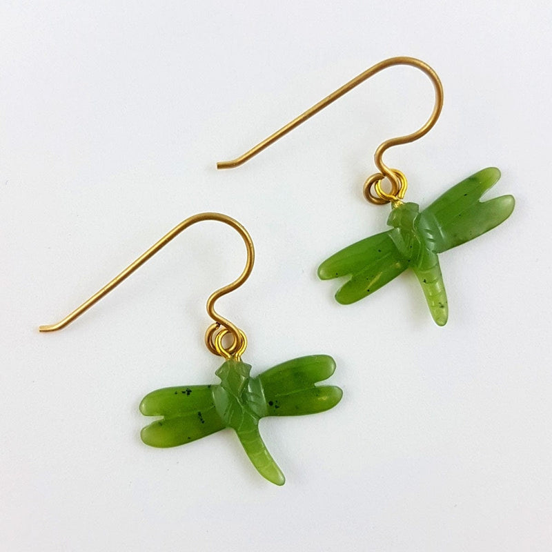 Canadian Nephrite Jade Dragonfly Earrings - 0360 - Jade Earrings - Green Jade - Gold or Silver Tone
