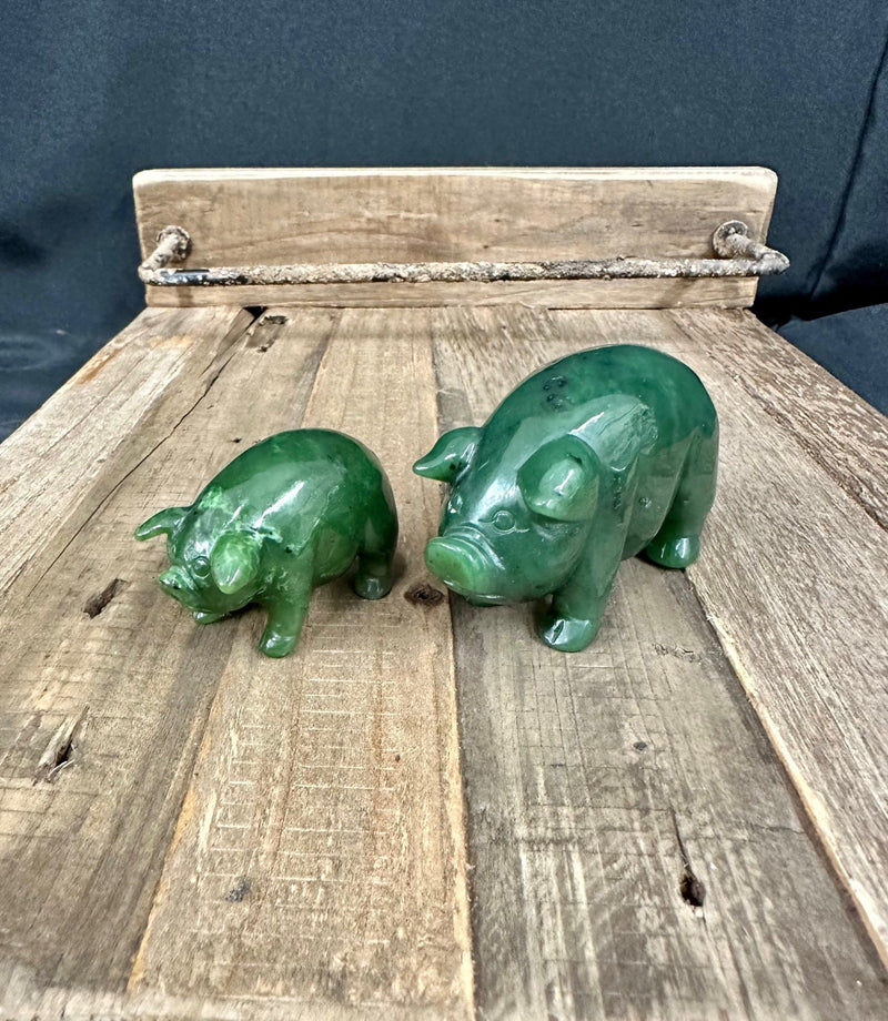 Canadian Jade Pig Animal Carving - 2 - Multiple Sizes - Green Jade - Natural Jade