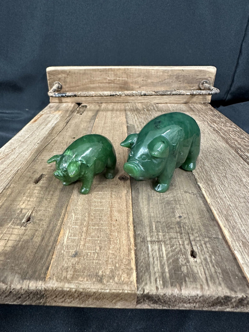 Canadian Jade Pig Animal Carving - 2 - Multiple Sizes - Green Jade - Natural Jade