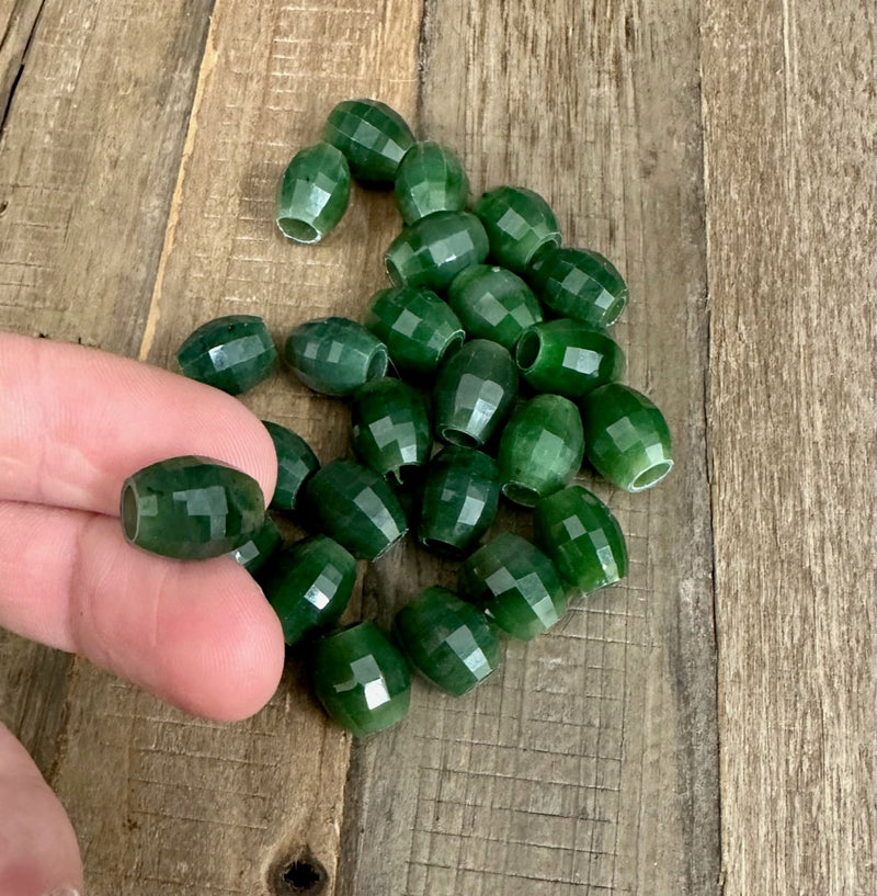 Canadian Jade Faceted Barrel Beads - 14mm x 12mm - Sold Individually - Green Jade - Nephrite Jade - Natural Jade