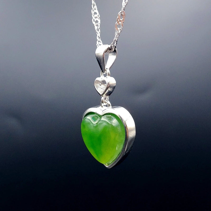 Canadian Nephrite Jade Heart Pendant - Set in Sterling Silver