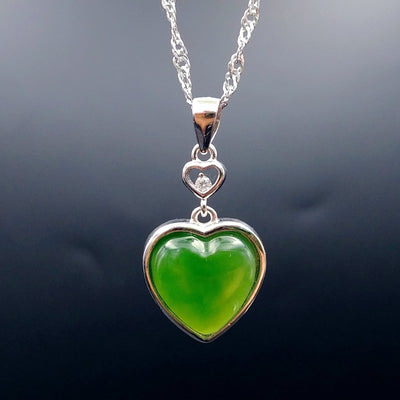 Canadian Nephrite Jade Heart Pendant - Set in Sterling Silver