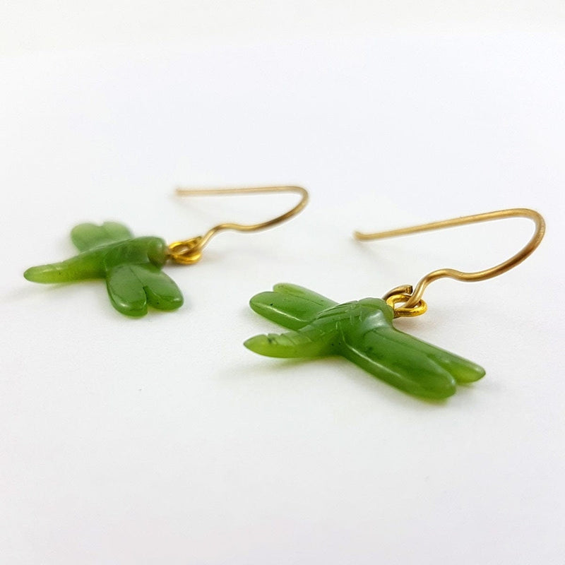Canadian Nephrite Jade Dragonfly Earrings - 0360 - Jade Earrings - Green Jade - Gold or Silver Tone