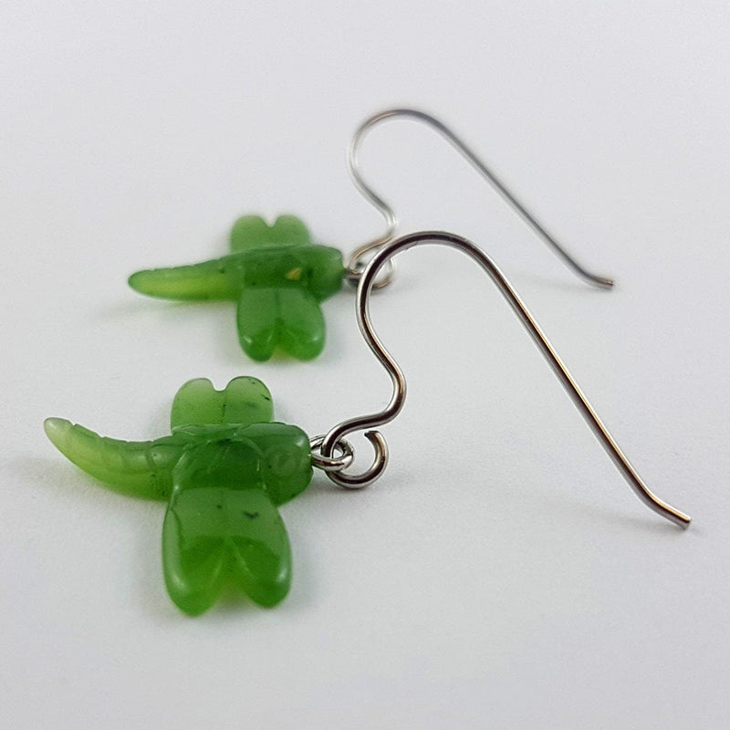 Canadian Nephrite Jade Dragonfly Earrings - 0360 - Jade Earrings - Green Jade - Gold or Silver Tone