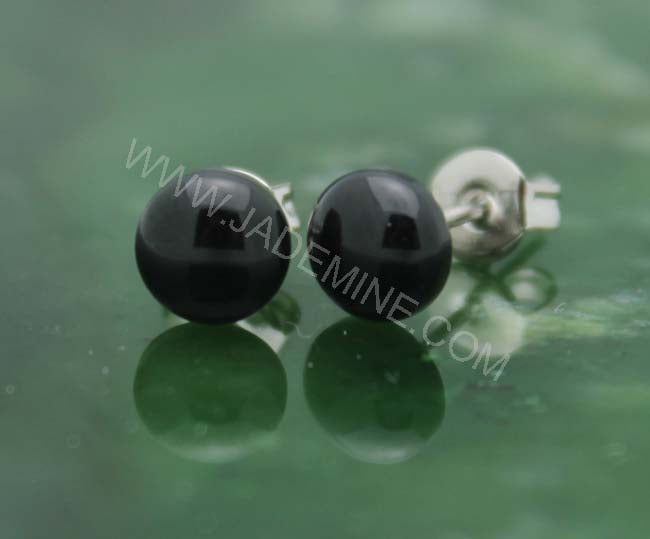 Australian Black Jade Dome Stud Earrings, 0577