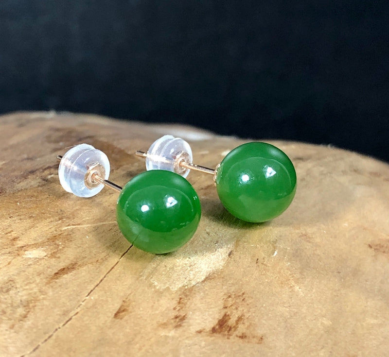 AA Siberian Jade 18k Gold Studs - 2 Sizes