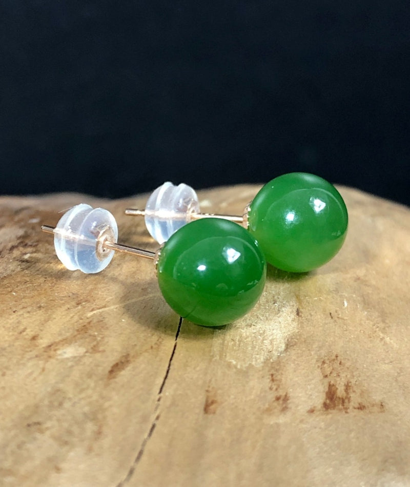 AA Siberian Jade 18k Gold Studs - 2 Sizes