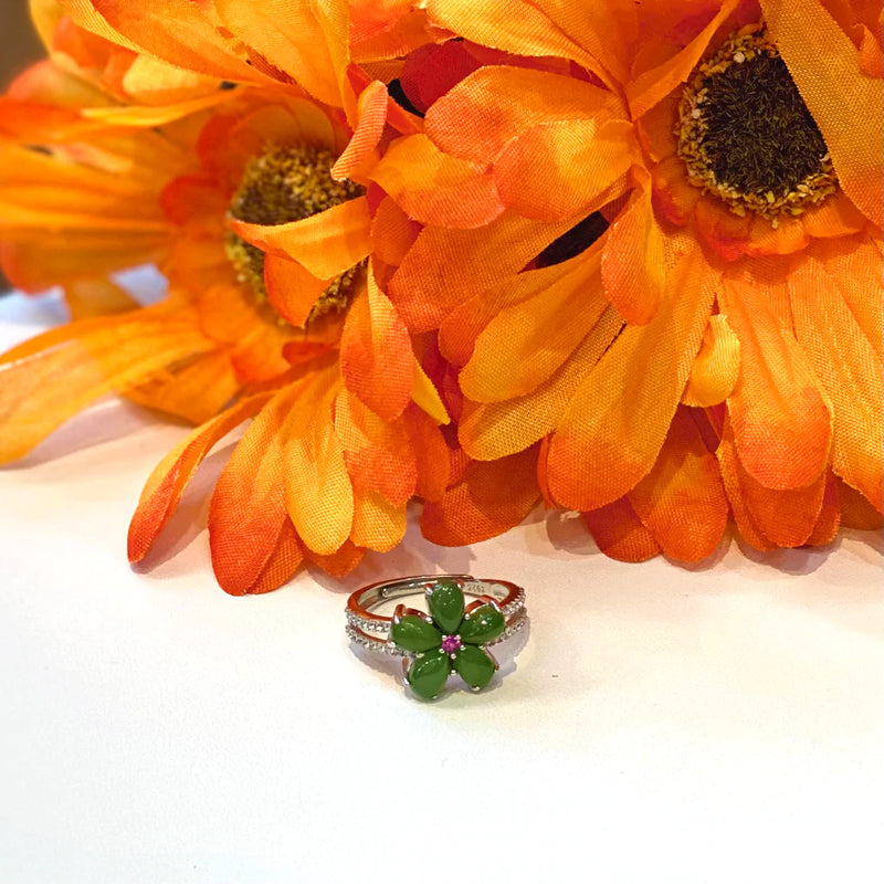 Ring Flower with Tourmaline
