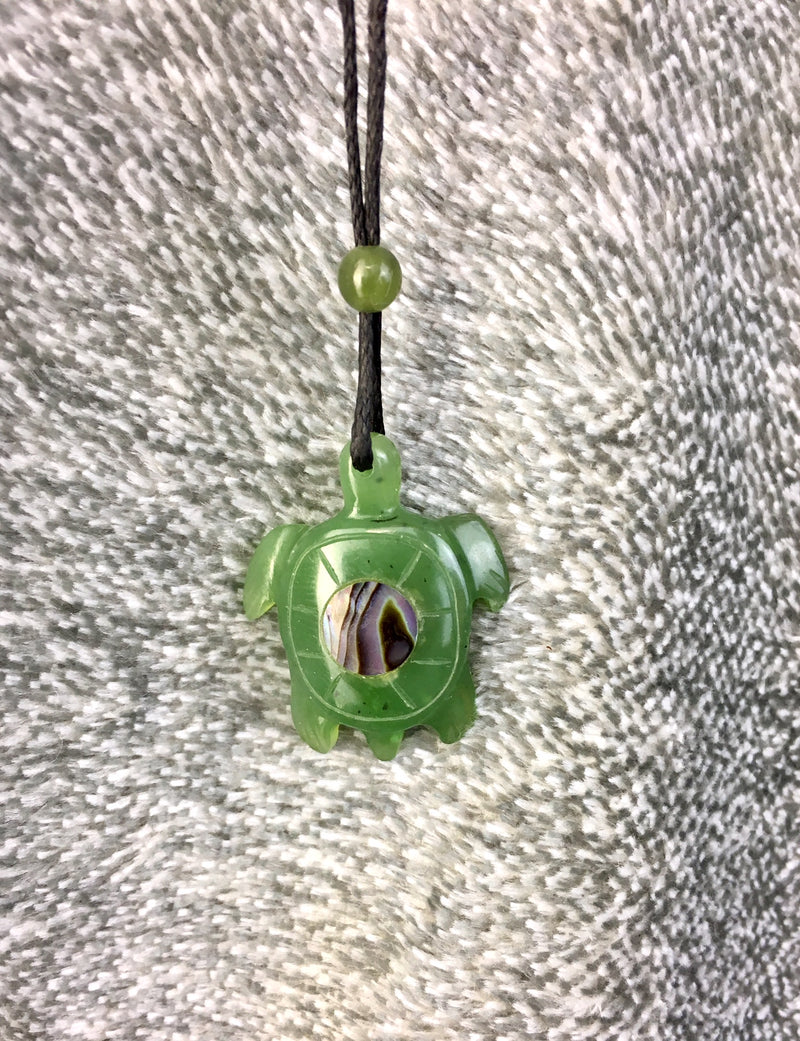 Jade Turtle and Abalone Pendant